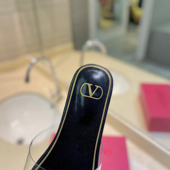VALENTINO 26S FLAT SLIDES IN BLACK LAMBSKIN WITH CRYSTAL