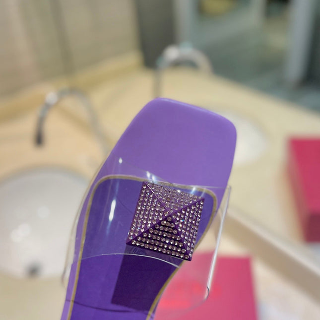 VALENTINO 26S FLAT SLIDES IN PURPLE LAMBSKIN WITH CRYSTAL