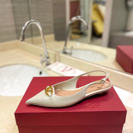 VALENTINO 26S POINTED TOE FLAT SLINGBACKS IN CREAM WHITE CALFSKIN