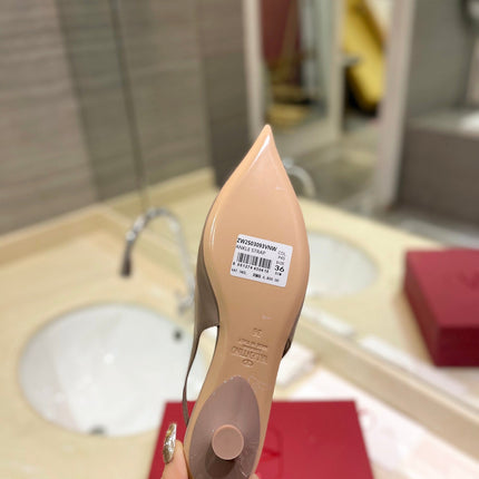 VALENTINO 26S POINTED TOE FLAT SLINGBACKS IN BEIGE CALFSKIN