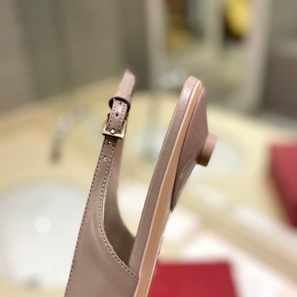 VALENTINO 26S POINTED TOE FLAT SLINGBACKS IN BEIGE CALFSKIN