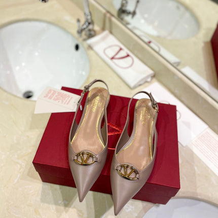 VALENTINO 26S POINTED TOE FLAT SLINGBACKS IN BEIGE CALFSKIN