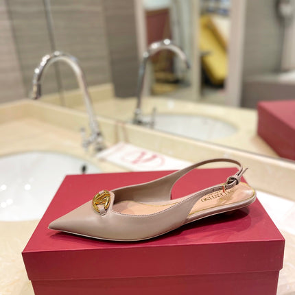 VALENTINO 26S POINTED TOE FLAT SLINGBACKS IN BEIGE CALFSKIN