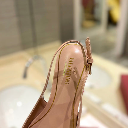 VALENTINO 26S POINTED TOE FLAT SLINGBACKS IN NUDE CALFSKIN