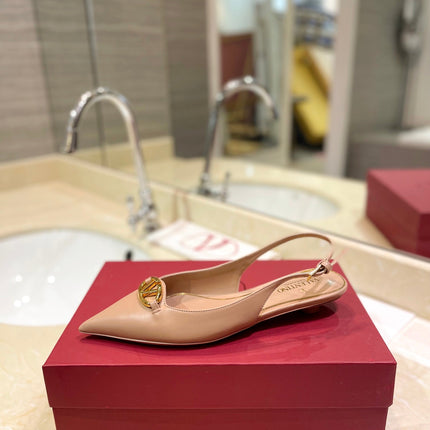 VALENTINO 26S POINTED TOE FLAT SLINGBACKS IN NUDE CALFSKIN