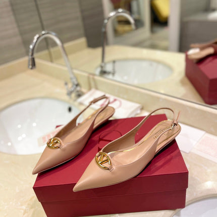 VALENTINO 26S POINTED TOE FLAT SLINGBACKS IN NUDE CALFSKIN