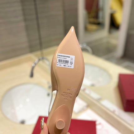 VALENTINO 26S POINTED TOE FLAT SLINGBACKS IN NUDE CALFSKIN