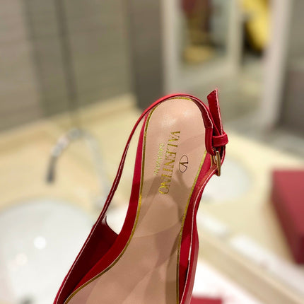 VALENTINO 26S POINTED TOE FLAT SLINGBACKS IN RED CALFSKIN
