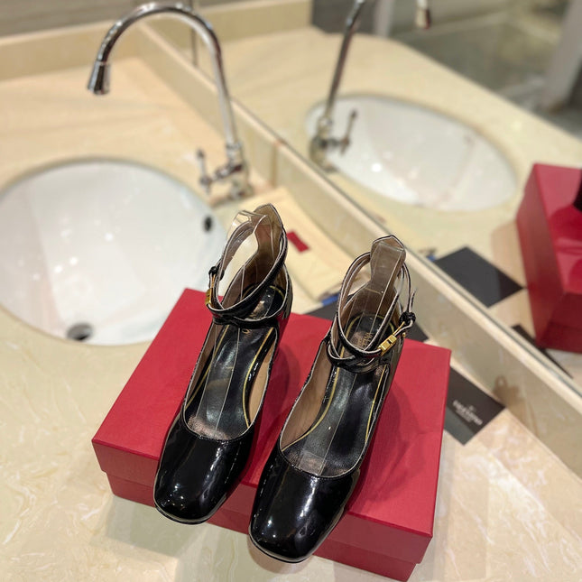 VALENTINO 26S ANKLE STRAP PUMPS 60 MM IN BLACK PATENT CALFSKIN