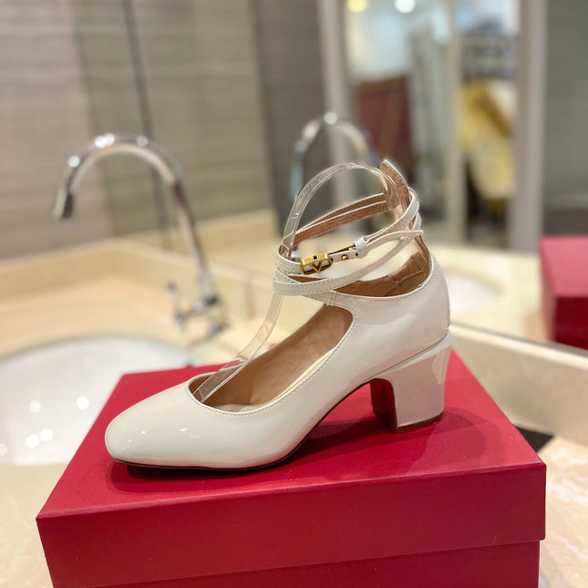 VALENTINO 26S ANKLE STRAP PUMPS 60 MM IN CREAM WHITE PATENT CALFSKIN