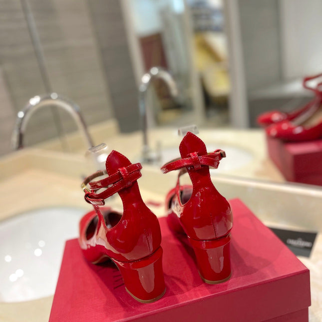 VALENTINO 26S ANKLE STRAP PUMPS 60 MM IN RED PATENT CALFSKIN