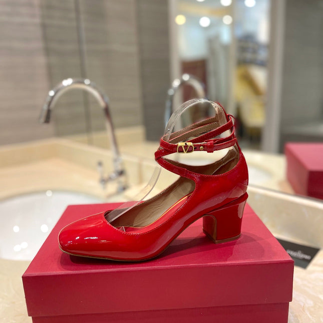 VALENTINO 26S ANKLE STRAP PUMPS 60 MM IN RED PATENT CALFSKIN
