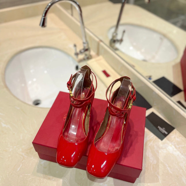 VALENTINO 26S ANKLE STRAP PUMPS 60 MM IN RED PATENT CALFSKIN