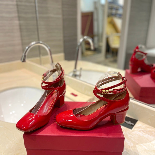 VALENTINO 26S ANKLE STRAP PUMPS 60 MM IN RED PATENT CALFSKIN