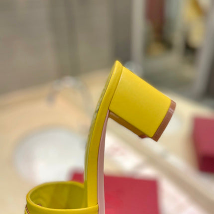 VALENTINO 26S BLOCK-HEEL SANDALS 65 MM IN DARK YELLOW CALFSKIN WITH LOGO