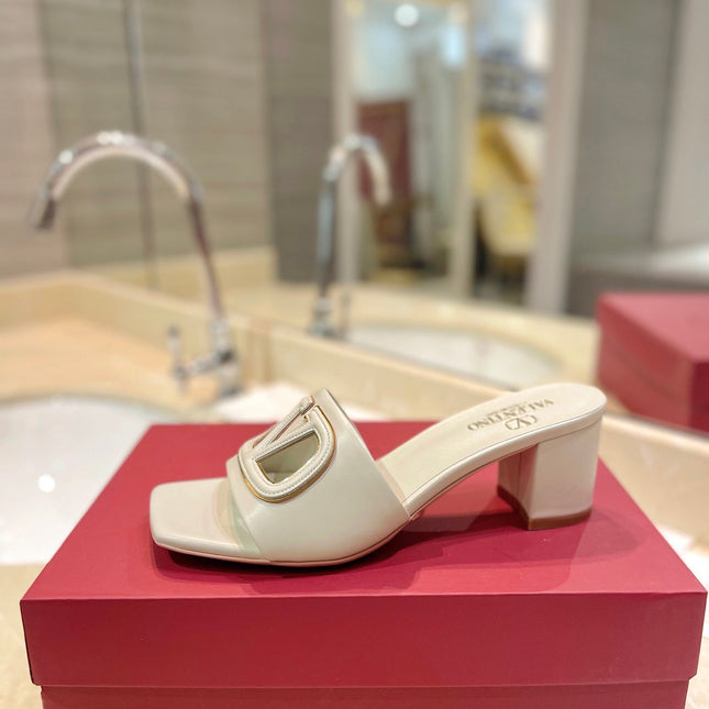 VALENTINO 26S BLOCK-HEEL SANDALS 65 MM IN CREAM WHITE CALFSKIN WITH LOGO
