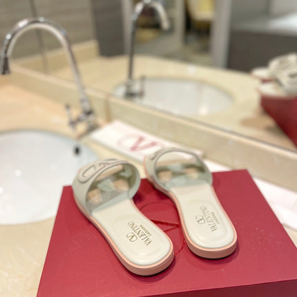 VALENTINO 26S SLIDES IN OFF WHITE CALFSKIN WITH LOGO