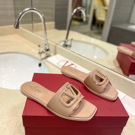VALENTINO 26S SLIDES IN NUDE CALFSKIN WITH LOGO