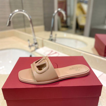 VALENTINO 26S SLIDES IN NUDE CALFSKIN WITH LOGO