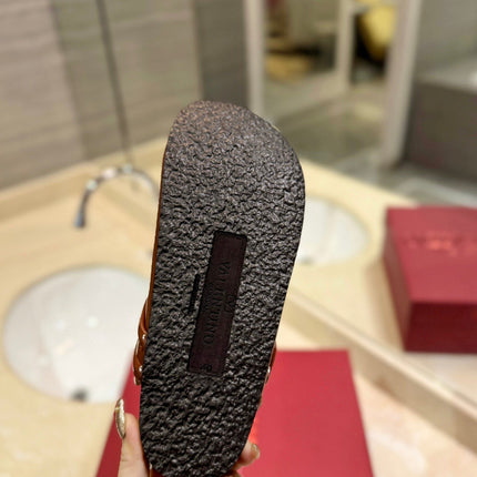 VALENTINO 26S FLAT MULES IN BROWN PATENT CALFSKIN