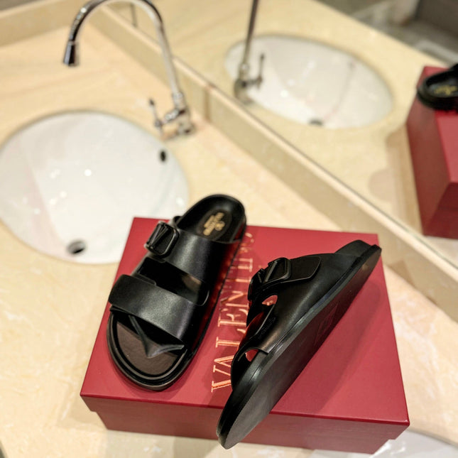 VALENTINO 26S FOOTBED SANDALS IN BLACK CALFSKIN