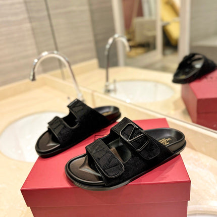 VALENTINO 26S VELCRO SANDALS IN BLACK JACQUARD FABRIC AND LEATHER WITH HARDWARE