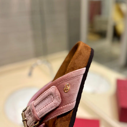 VALENTINO 26S CROSS STRAP SANDALS IN LIGHT PINK VELVET MIX BROWN SUEDE