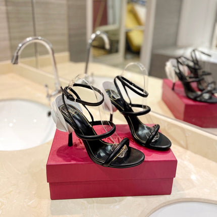 VALENTINO 26S STRAPPY HEEL SANDALS 100 MM IN BLACK CALFSKIN