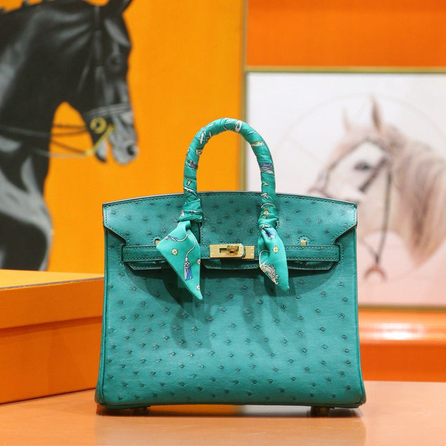 HM 25S BIRKIN 25 CM IN DARK GREEN OSTRICH WITH GOLD HARDWARE