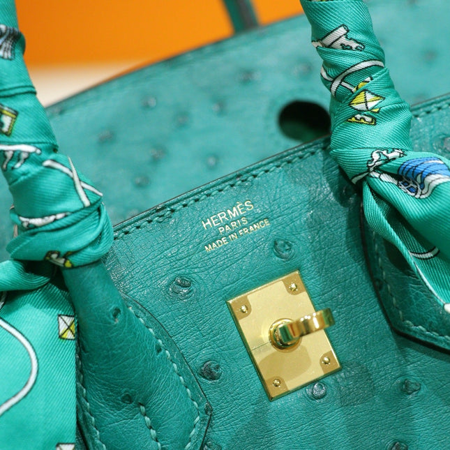 HM 25S BIRKIN 25 CM IN DARK GREEN OSTRICH WITH GOLD HARDWARE