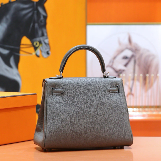HM 25S KELLY BAG 25 CM IN GREY TOGO WITH SILVER HARDWARE