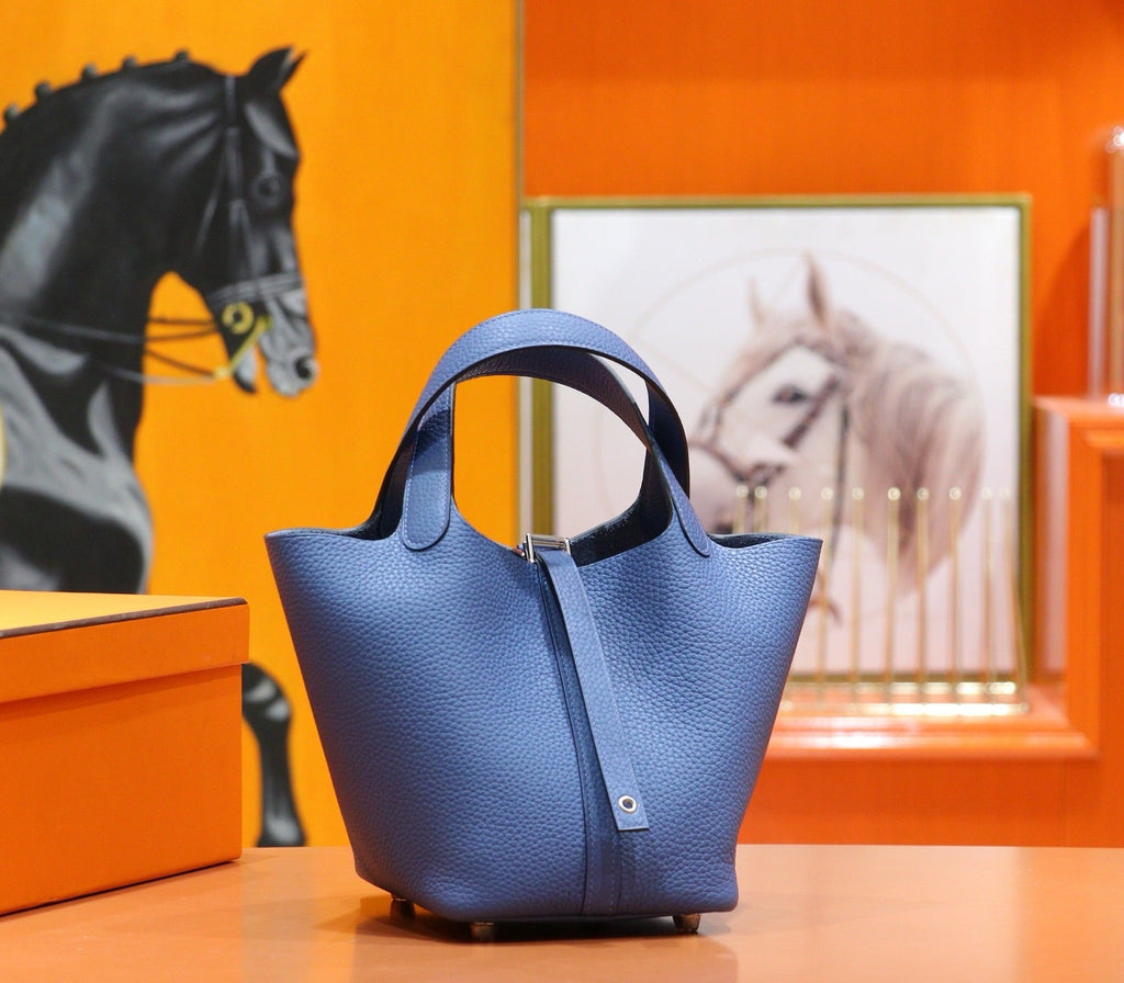 HM 25S PICOTIN BAG 18 CM IN CORNFLOWER BLUE TOGO WITH SILVER HARDWARE