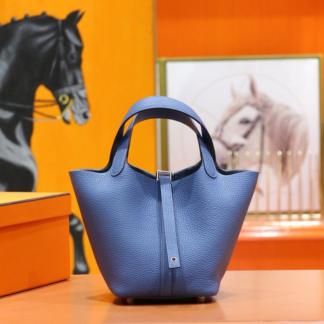 HM 25S PICOTIN BAG 18 CM IN CORNFLOWER BLUE TOGO WITH SILVER HARDWARE