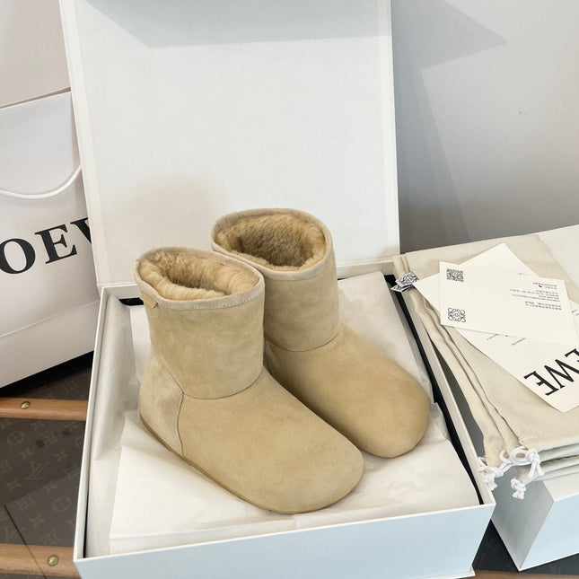 LOEWE 26S LAGO ANKLE BOOTS IN BEIGE SUEDE-SHEARLING