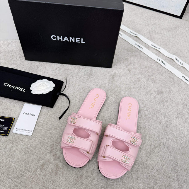 CHANEL 26S DOUBLE STRAP SLIDE SANDALS IN PINK CALFSKIN