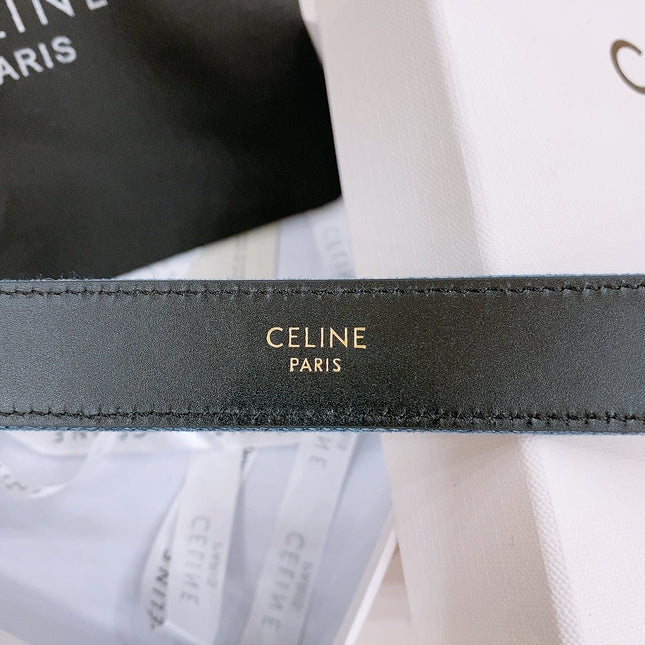 CELINE 25S BELT TRIOMPHE TAURILLON 25MM IN BLACK CALFSKIN AND DENIM 558343