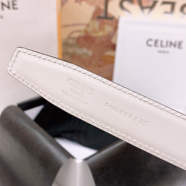 CELINE 25S BELT 25MM REVERSIBLE TRIOMPHE IN WHITE CALFSKIN 565536