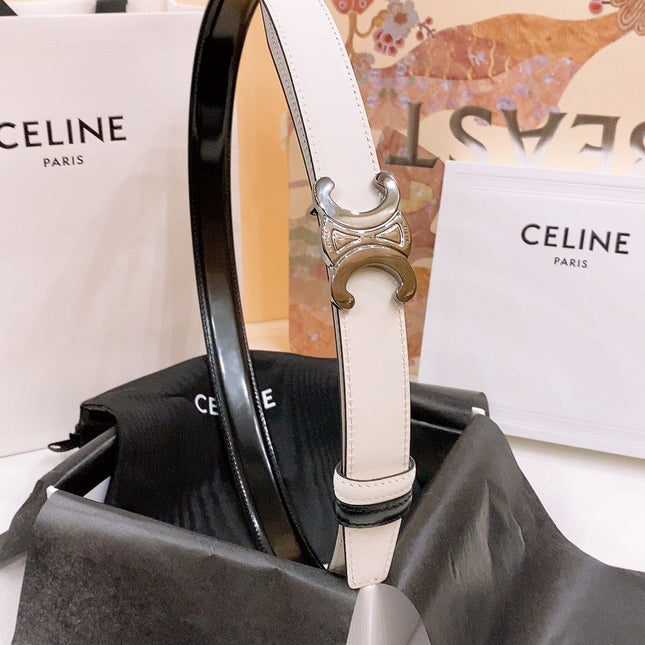 CELINE 25S BELT 25MM REVERSIBLE TRIOMPHE IN WHITE CALFSKIN 565536