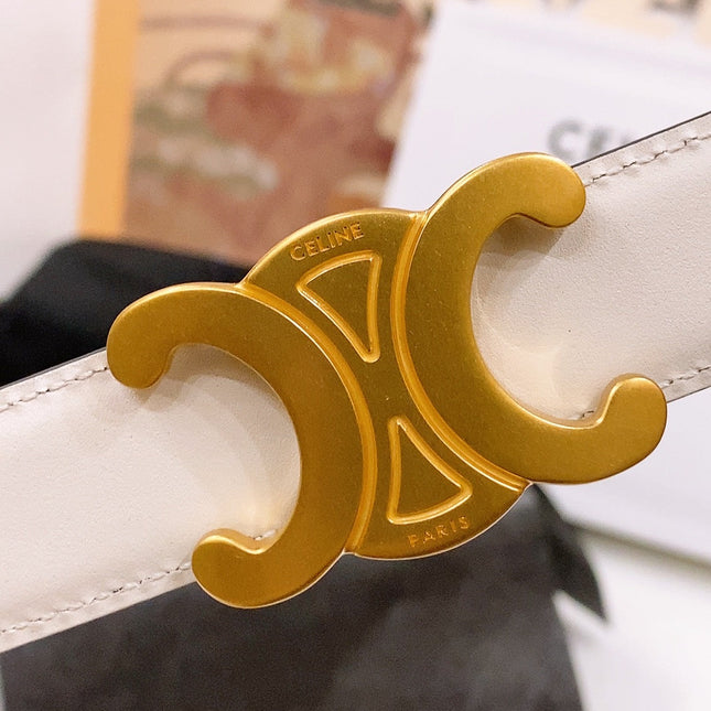 CELINE 25S BELT 25MM REVERSIBLE TRIOMPHE IN WHITE CALFSKIN 565537