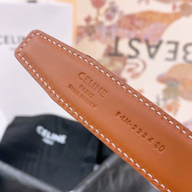 CELINE 25S BELT 25MM REVERSIBLE TRIOMPHE IN BLACK BROWN CALFSKIN 565540