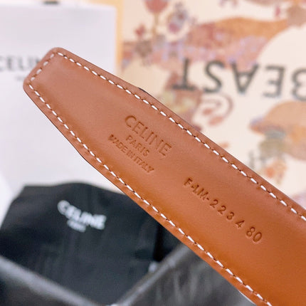 CELINE 25S BELT 25MM REVERSIBLE TRIOMPHE IN BLACK BROWN CALFSKIN 565540