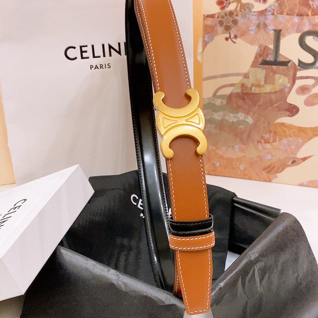 CELINE 25S BELT 25MM REVERSIBLE TRIOMPHE IN BLACK BROWN CALFSKIN 565540