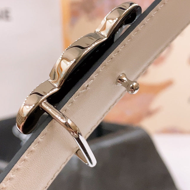 CELINE 25S BELT 25MM REVERSIBLE TRIOMPHE IN BLACK WHITE CALFSKIN 565542