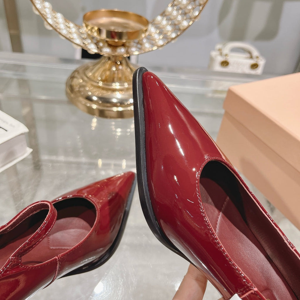 Slingback Shoes Cherry Color Beads