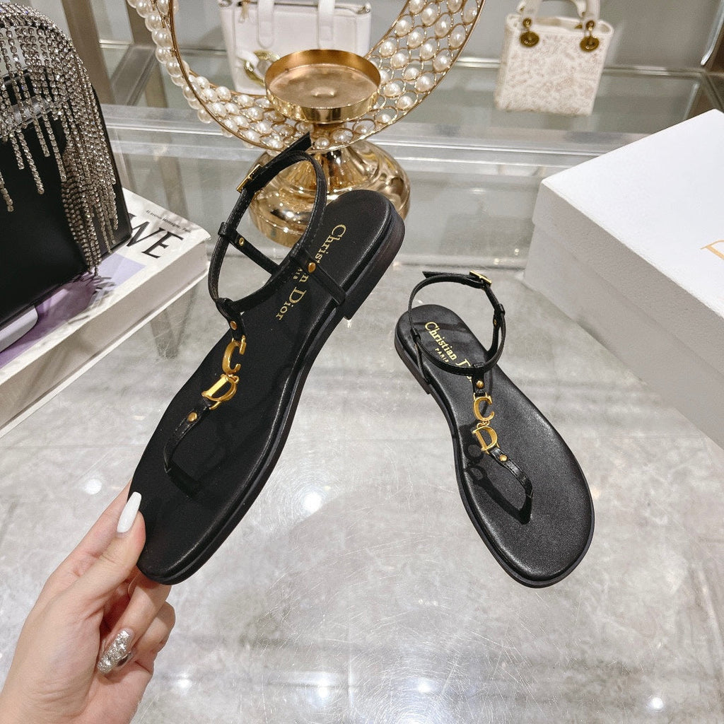 DIORIVIERA C'EST THONG SANDAL BLACK AQUAMARINA CALFSKIN