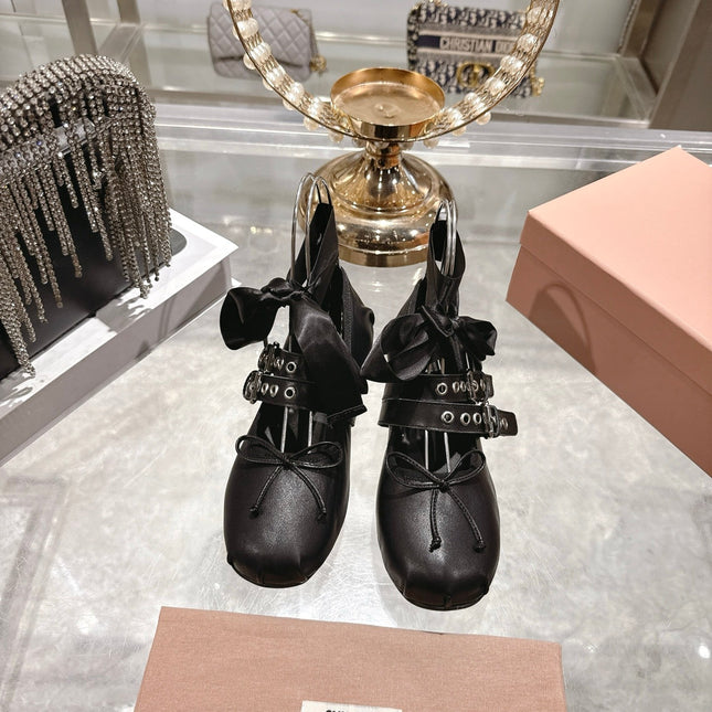 MIUMIU 26S SLINGBACK BALLET FLATS IN BLACK CALFSKIN SILVER HARDWARE