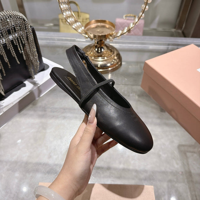 MIUMIU 26S SLINGBAC SANDALS IN BLACK CALFSKIN