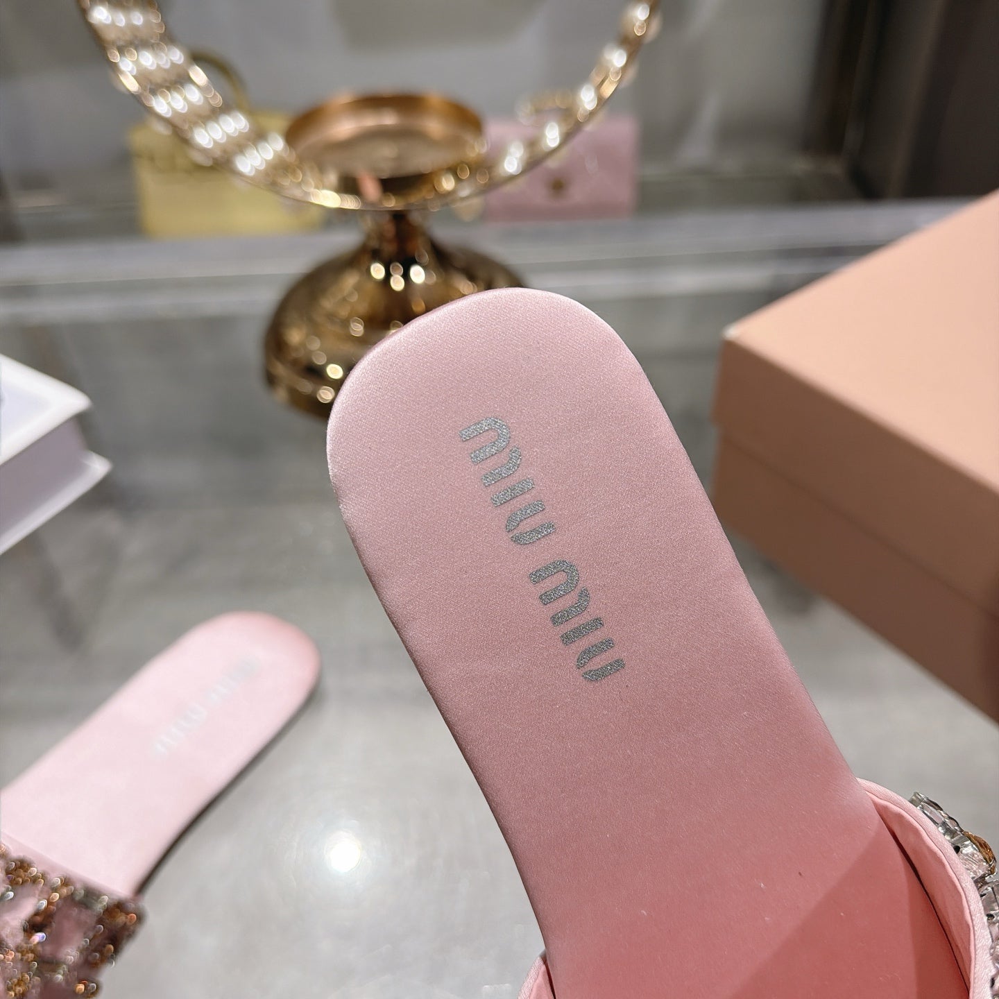 MIUMIU 26S SANDALS IN PINK EMBELLISHED SILK