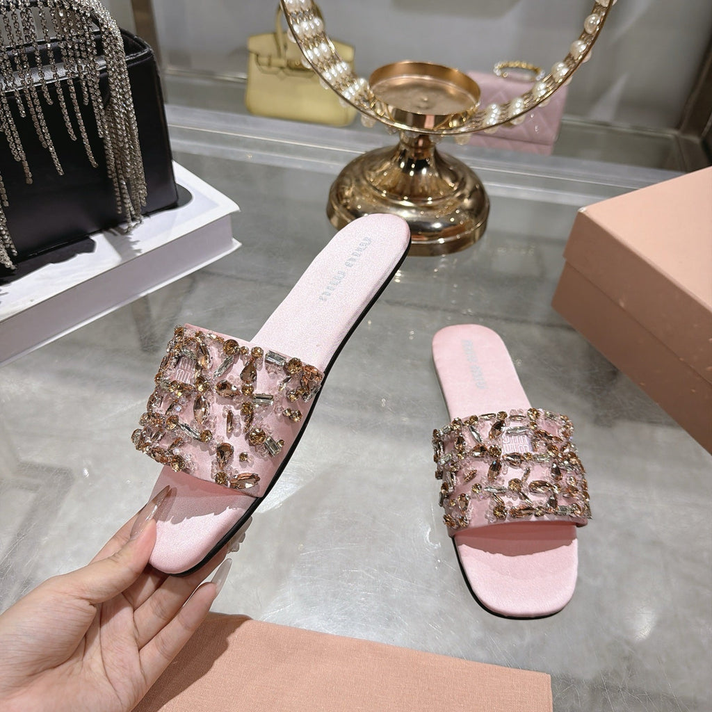 MIUMIU 26S SANDALS IN PINK EMBELLISHED SILK