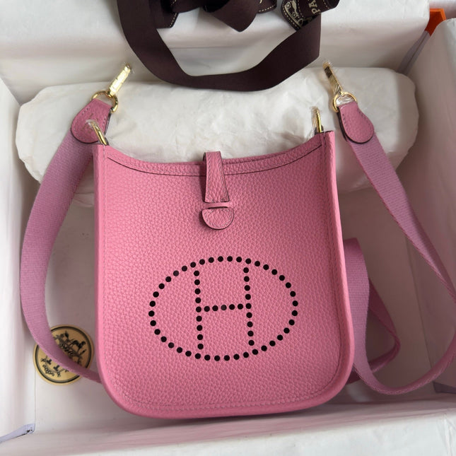HM 25S EVELYNE 17 CM IN PINK COWHIDE WITH GOLD HARDWARE